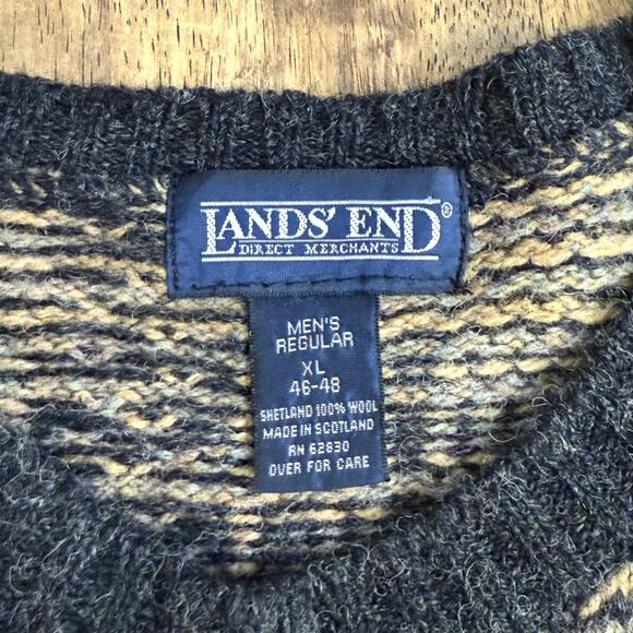 Lands’ End VTG Sweater 100% Shetland Wool Made In Scotland Plaid Check Mens’s XL - Picture 3 of 8